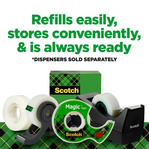 Scotch Magic Tape Refill, 3/4 inch x 1000 inches, 1-Inch Core, Invisible Matte Finish, Ideal for Office, Home, and School, 20-Pack