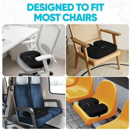 FORTEM Office Chair Cushion, Memory Foam Seat Cushion, Non Slip Sitting Pillow for Gaming, Car Seat, Computer Chair Pad, Sciatica and Tailbone Support, Washable Cover