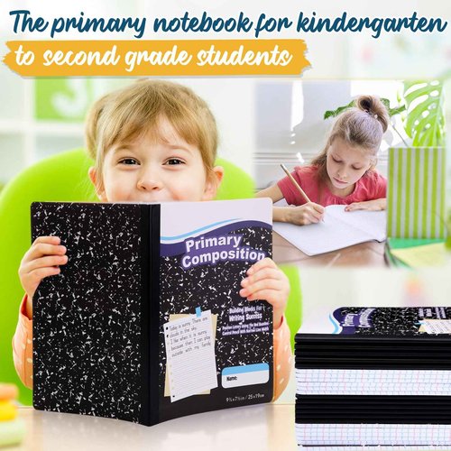 Watersay 30 Pack Operation Christmas Items Primary Ruled Composition Notebook, Grade K-2 Journal 50 Sheets, 7-1/2" x 9-3/4" Writing Notebook for Kids Kindergarten Preschool 1st 2nd Grad (Black)