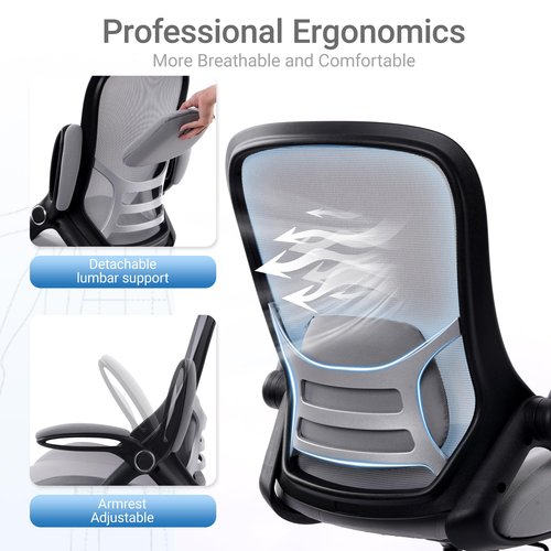 HYLONE 400lbs Heavy Duty Drafting Chair 5" Thickened Seat Office Chair with Flip-Up Armrests Tall Ergonomic Computer Chair with Lumbar Support and Adjustable Footrest Ring Standing Desk Chair(Grey)