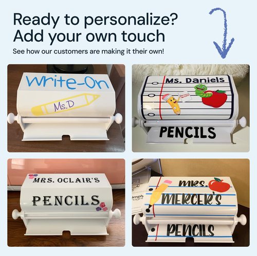SimplyImagine Pencil Dispenser for Classroom & Office - 10.5 in W x 5.5 in D x 4 in H White Acrylic - Holds 50 No. 2 Pencils with Smooth Rolling Knob - Classroom Must Haves & Teacher Gadgets