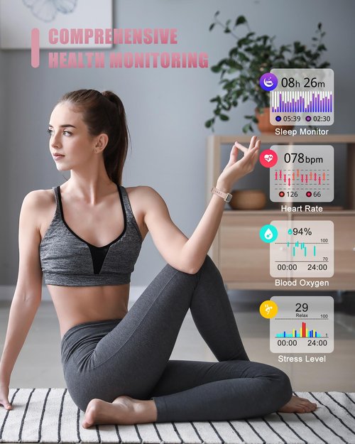 Fitness Tracker, Smart Watch for Women Men with 24/7 Heart Rate/Blood Pressure/Blood Oxygen Monitor,Sleep Tracker,Step & Calorie Counter, IP68 Waterproof Fitness Watches Compatible with Android&iPhone