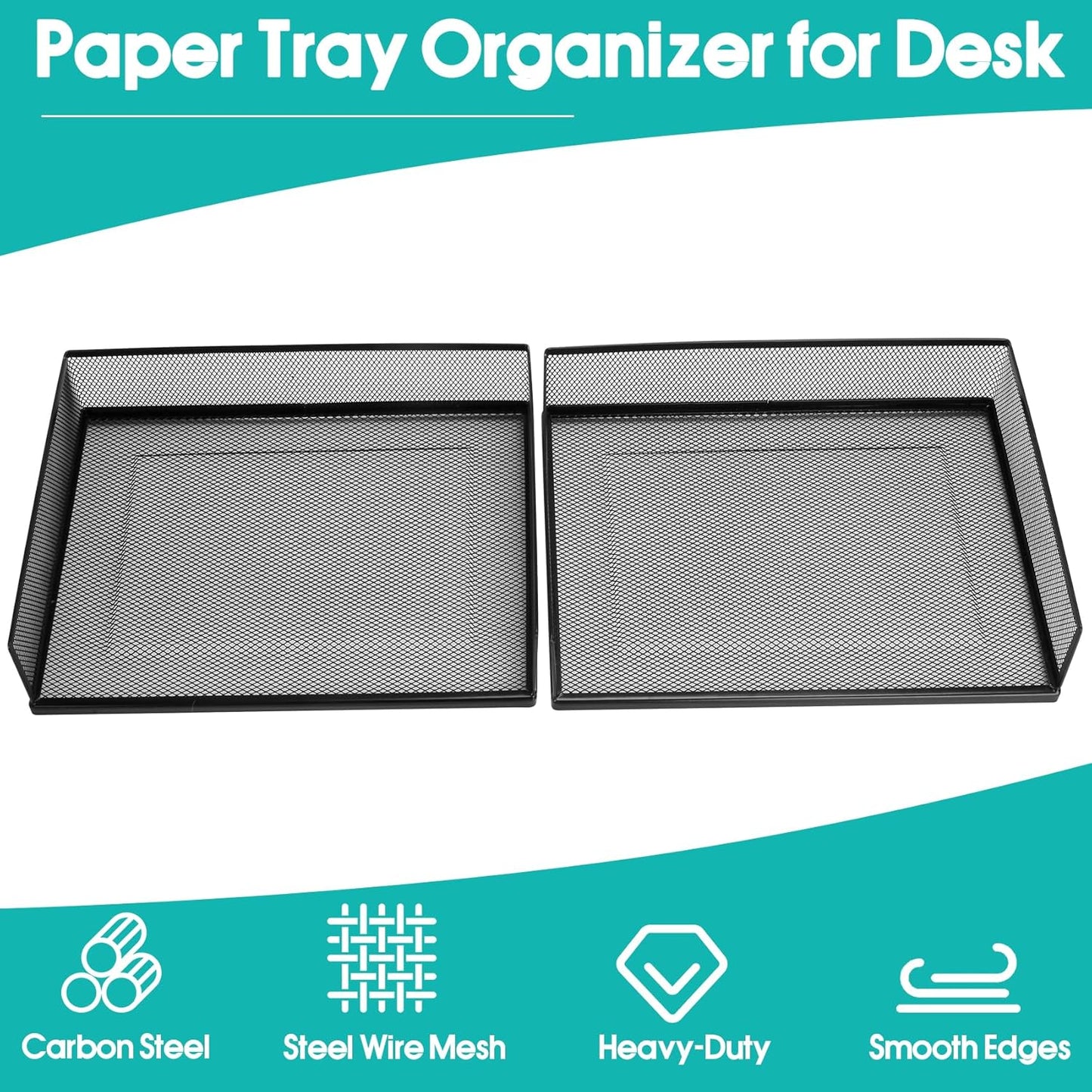 Wire Mesh Letter Trays - Stackable Metal Desk File Organizer for Office Supplies | 2 Pack