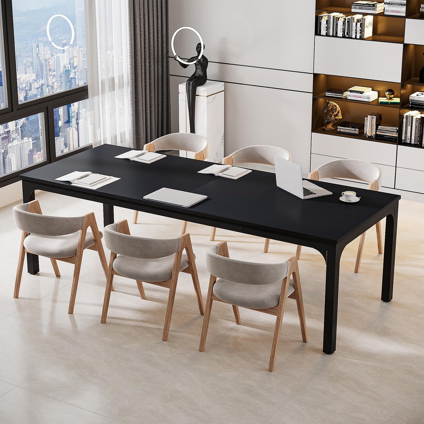 Tribesigns 6.5 FT Conference Room Table, 78.74" W x 27.56" D Large Office Conference Table, Modern Seminar Meeting Table Desk for Boardroom, Meeting Room (1, Black)