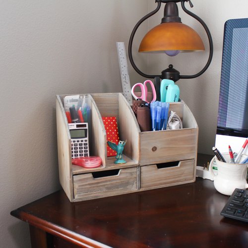 Creekview Home Emporium Wooden Office Desk Organizer - Rustic Wood Desk Organizer for Office Supplies, Mail, or Books