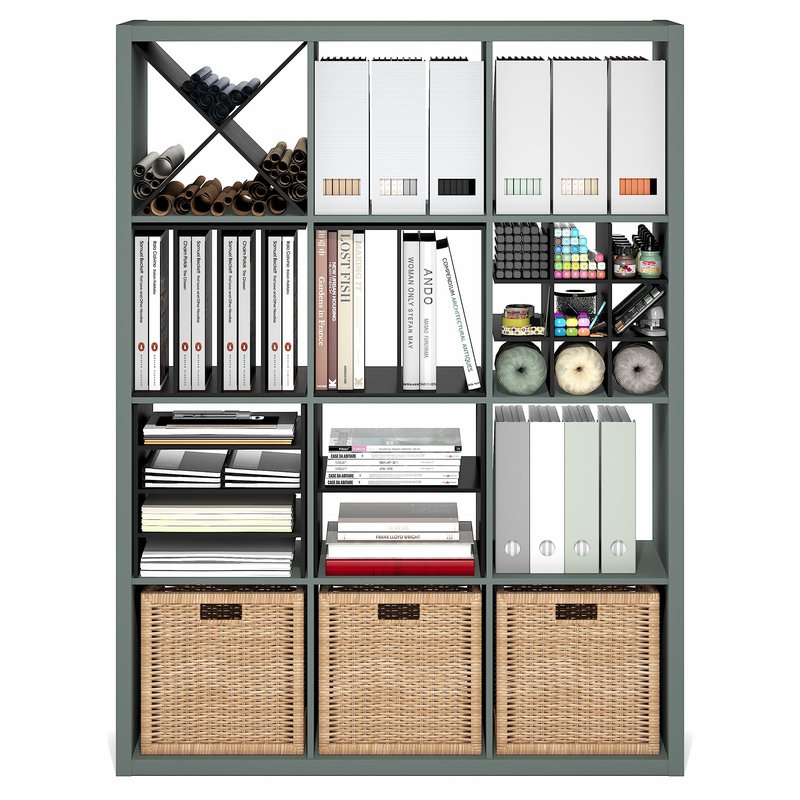 Furinno Cubicle Book Shelf, 12-Cube Bookshelf, Extra Thick Frame Reversible Bookcase with Open Back, 14.6" x 44" x 58", for Living Room, Bedroom, Home Office, Sage Green