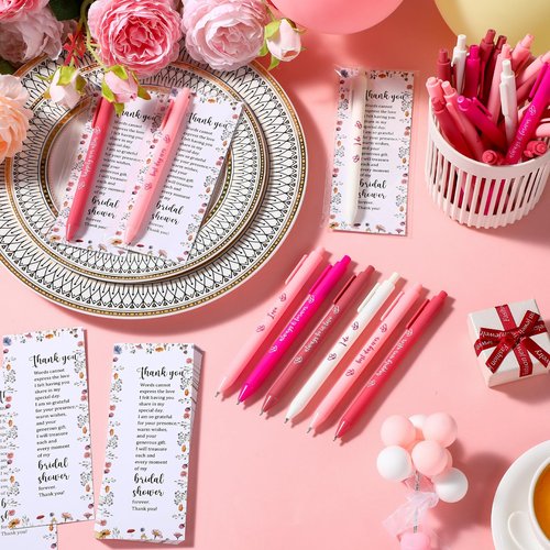 Marspark 30 Sets Bridal Shower Favors for Guests Wedding Pens Bulk with Thank You Cards Bridal Shower Retractable Ballpoint Pen for Wedding Souvenirs Table Gifts Game Prizes (Wildflowers)