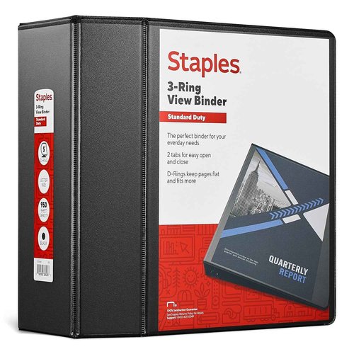 Staples 976180 5-Inch Staples Standard View Binder with D-Rings Black