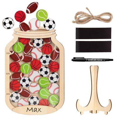 Personalized Magnetic Reward Jar for Kids, Star Jar Reward System for Classroom Board, Fridge Magnet, Wooden Classroom Incentive Jar for Teacher, Home Chore Chart Positive Behavior Training (Sport)
