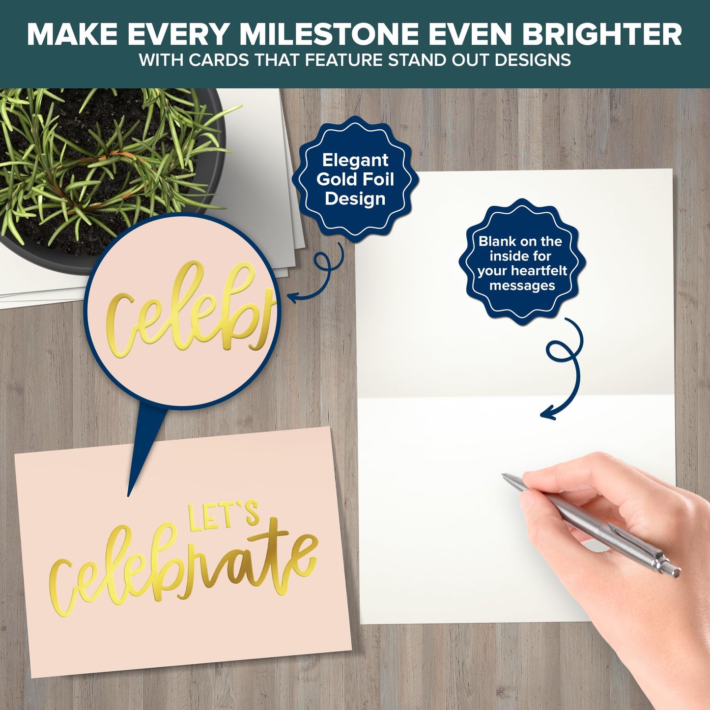 Decorably 50 Pack Gold-Foiled 6x4in Congratulations Cards with Envelopes & Stickers, 10 Elegant Designs, Blank Inside - Graduation, Engagement, Weddings, Milestones, Achievements, Gifting, Mailing