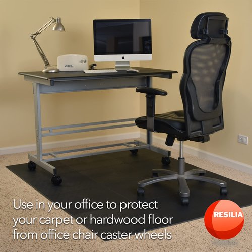 RESILIA - Premium Modular Desk Chair Mat for Carpet and Hard Flooring, Heavy-Duty, PVC Vinyl Office Floor Protectors, 57-Inches x 57-Inches, Set of 9 Tiles with Beveled Edges, Grey, Made in The USA