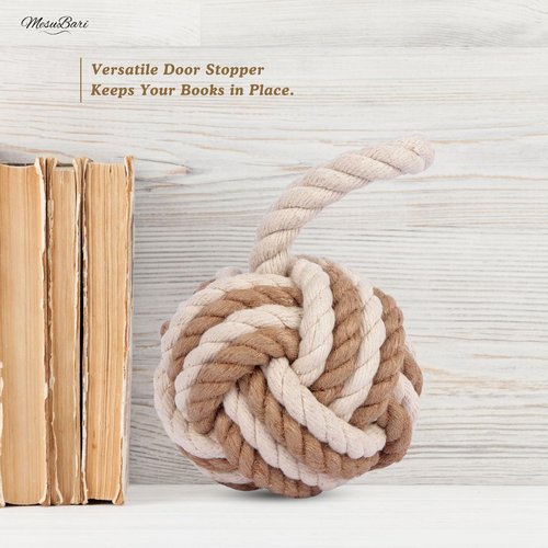 MesuBari Nautical Door Stop 6 inch Sailor's Knot Rope Doorstop with Handle, Heavy Weighted (4lbs) Cotton & Jute Rope, Twisted Design for Bedroom, Living Room, Window Wedge, Bookend