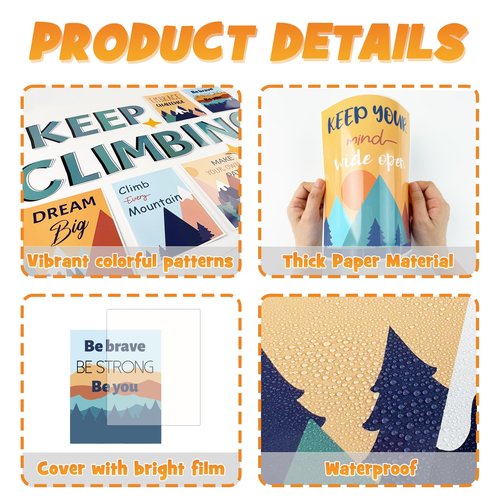 Mountains Bulletin Board Decorations, Moving Mountain Motivational Classroom Decoration Mountains Positive Sayings Accents Poster Cutouts Library Back to School Wall Decor for Teacher(Keep Climbing)