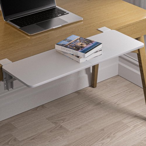 CALASK Desk Extender, 27.16" X 9.45"Large Size Clamp-on Foldable Keyboard Tray, Table Mount for Sit Stand Desks(Wthie)