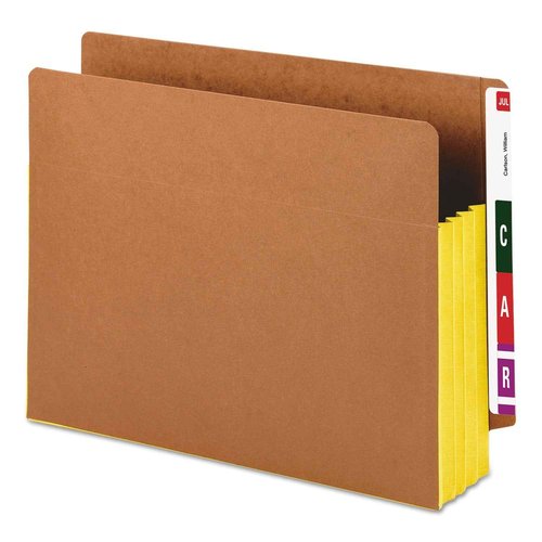 Smead End Tab Pocket, Reinforced Straight-Cut Tab, 3-1/2" Expansion, Extra Wide Letter Size, Redrope with Yellow Gusset, 10 per Box (73688)
