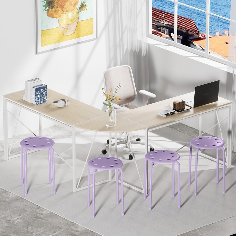 VECELO Stackable Stools Set of 6, 17.7 Inch Standard Height, Portable Plastic Colourful Decoration Stools for School Classroom and Office, No Assembly Required, Purple