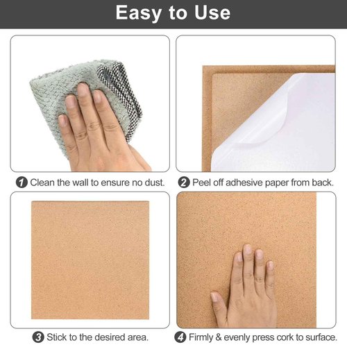 PATIKIL Cork Board Tiles, 6 Pack 12" x 12" Cork Board Bulletin Board, 1/2" Thick, Small Square Pin Board with Self Adhesive, 50 Push Pin Wood Clips for Wall, Home & Office