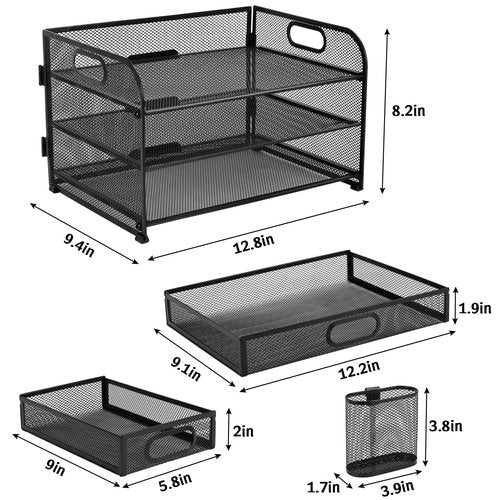 Carperipher 3 Tier Mesh Desk Organizer with Drawer for Desk Pencil Holders, Office Supplies, Folders, File,Notebooks, Stationery, Desk Organizer with 2 Pen Holder for Home, Office, School
