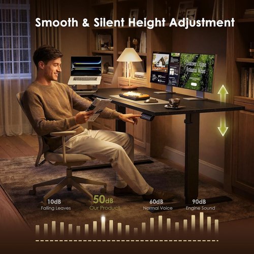OffiGo Electric L-Shaped Standing Desk - 55-Inch Height Adjustable Corner Workstation | Carbon Fiber Black