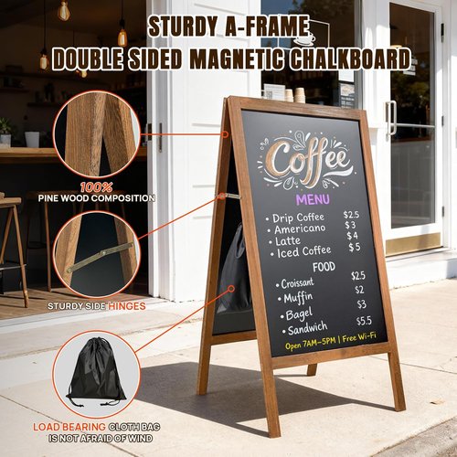 Magnetic A-Frame Chalkboard Sign - Double-Sided Wooden Outdoor Menu Board | 40" x 20" for Restaurants & Events