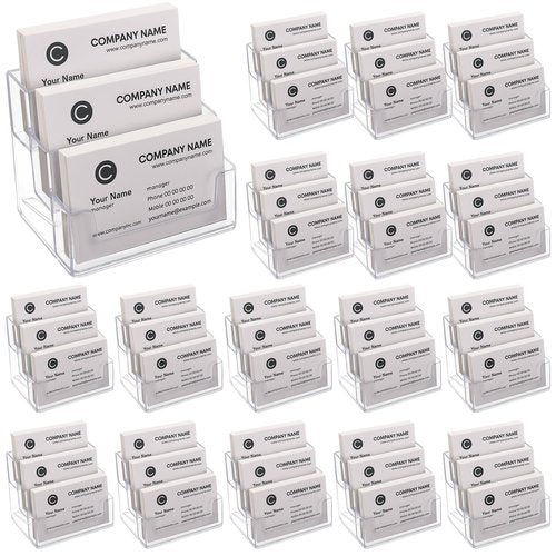 TecUnite 16 Pieces Business Card Holder for Desk 3 Tiers Clear Acrylic Stand for Business Card Organizer Storage Holder Display for Office and Company, 180 Cards Capacity