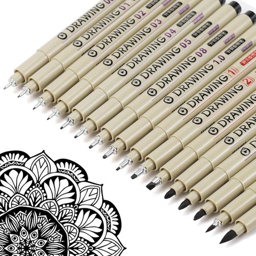 Muchcute Micro Fineliner Drawing Pens - 16 Black Waterproof Ink Markers for Professional Sketching
