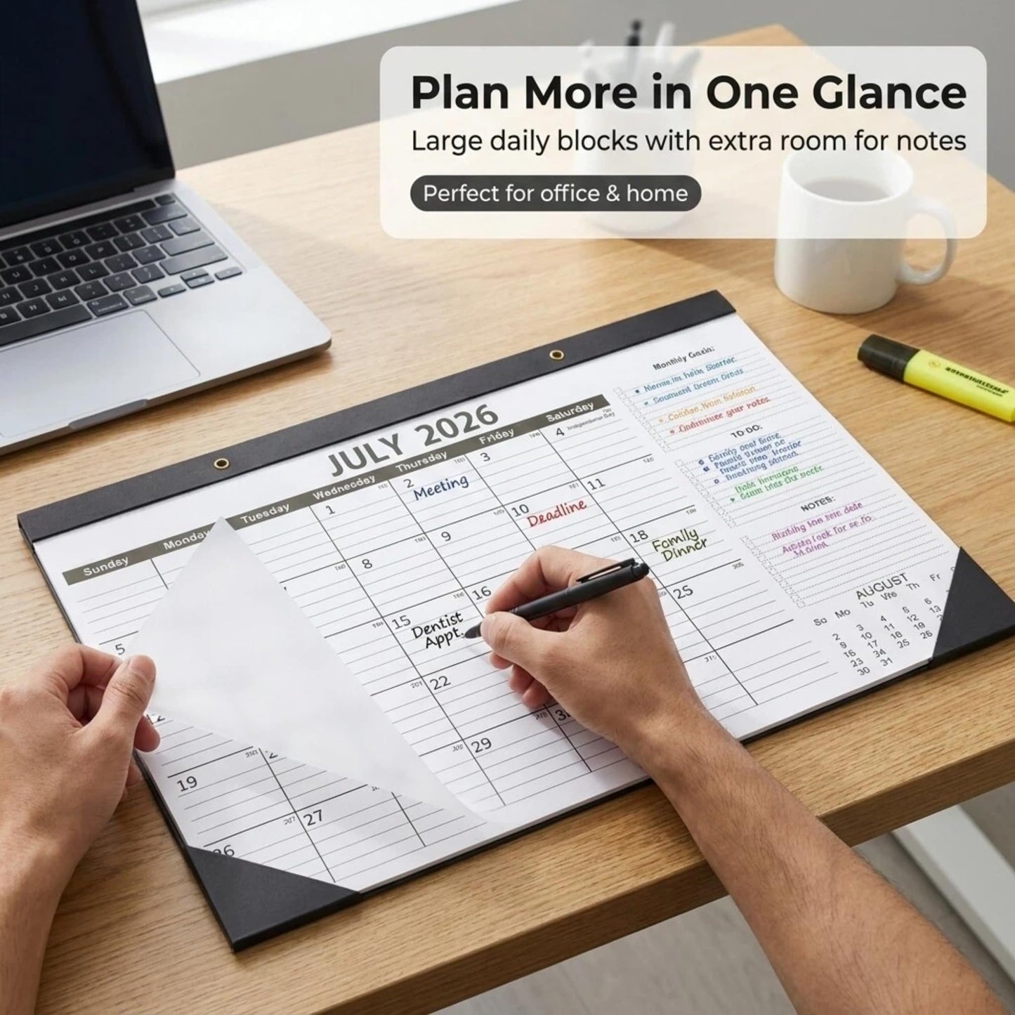 Versatile Desk Calendar 2026-2027 - 18 Month Wall & Desktop Planner (July 2026 - Dec 2027), 17" x 12" Large Monthly Pad, 170um Protective Film & 300g Cardboard for Efficient Workspace