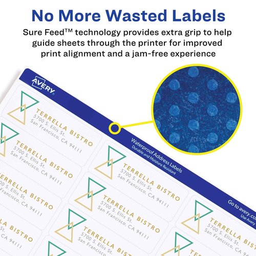 Avery Waterproof Printable Address Labels with Sure Feed, 1-1/3" x 4", White, 700 Blank Mailing Labels (5522)