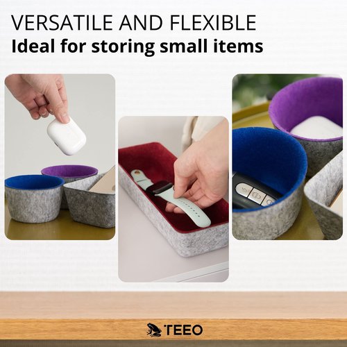 Teeo - Drawers Organizer Storage - Clothing and Desk Caddy - Closet Drawer Bins - Home Office Cosmetic Dividers Compartment - Bedroom Closet Organization - Pack of 3, Purple
