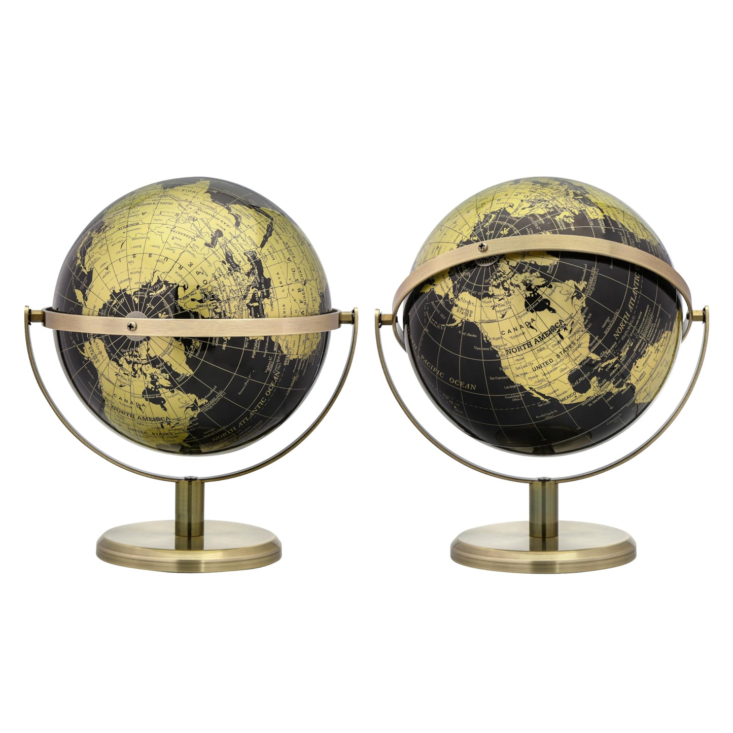 EXERZ 8" Globe Black & Golden, All Direction 360 Rotating - World Globe Educational Geographic - Bronze Arc and Base. English Map.