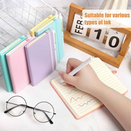 Aodaer 50 Sets Pocket Notebook Journal with Pens, 160 Pages, 3.5 x 5.5 Inch Mini Lined Journal Notebook A6 Leather Hardcover College Ruled Notepad with Pen Holder for School Office, Light Multicolor