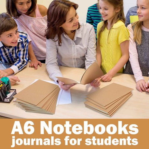 Fuutreo 300 Pack Kraft Notebook 5.8" x 4.1" A6 Lined Journals Bulk Pocket Writing Notepad for Kids Students Classroom School Office Travel Supplies, 48 Pages 24 Sheets(Brown)