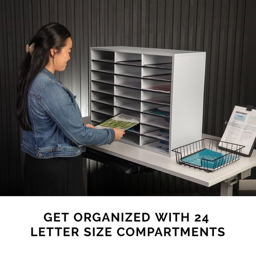 Fellowes 25041 Literature Organizer - 24 Compartment, Letter, Dove Gray