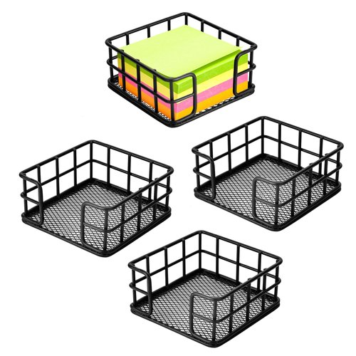 CHAQiWi 4 Pack Metal Sticky Note Holder, Black Mesh Memo Note Cube Holder Dispenser Desk Organizer for Home School Office