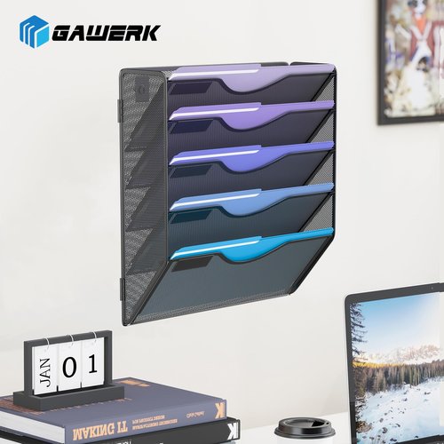 Gawerk Hanging File Organizer (Black, 5 Tier)