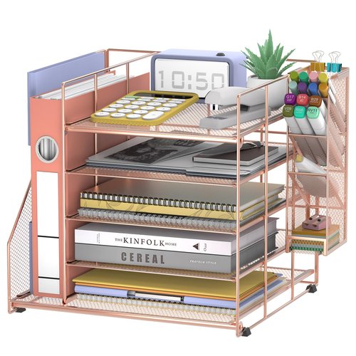 Reeplan Desk Organizers and Accessories, 6-Tier File Organizer with File Holder Bookstand Pen Cup, Document Organizer for Office Decor, Home Office Essentials