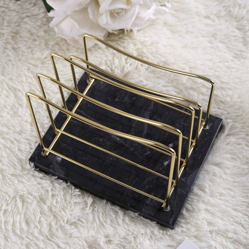 Real Marble File Holder - Desk Accessories - Modern Mail Organizer - Gold Mail Holder & Letter Tray (Black + Gold)