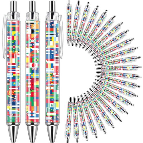 Janlaugh 200 Pcs International Flag Pens World Ballpoint Retractable Country Flags Pens Bulk Multicultural Party Favors Decoration Gift for Christmas School Sports Events Home Office Supplies
