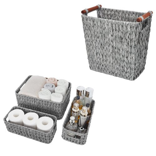 GRANNY SAYS Bundle of 3-Pack Wicker Baskets & 1-Pack Wicker Bathroom Wastebaskets