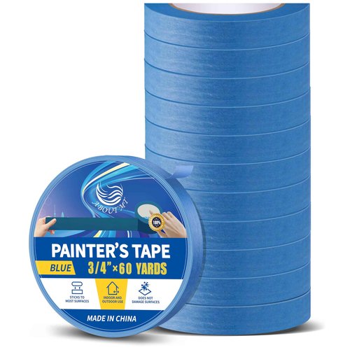 ABOUT MT Blue Painters Tape 3/4 Inches Wide (0.75" X 60 Yards), Premium Masking Tape Must-Have Wall Painting Supplies for DIY Enthusiasts and Pros Alike(Strong Viscosity)(12 Pack)