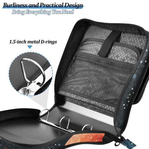 ARGTILDN Space Planet Astronomy 3 Ring Zipper Binder with Handle 1.5 inch Binder Organizer, Multi Pockets Office File Folder with Shoulder Strap 500 Sheet Capacity
