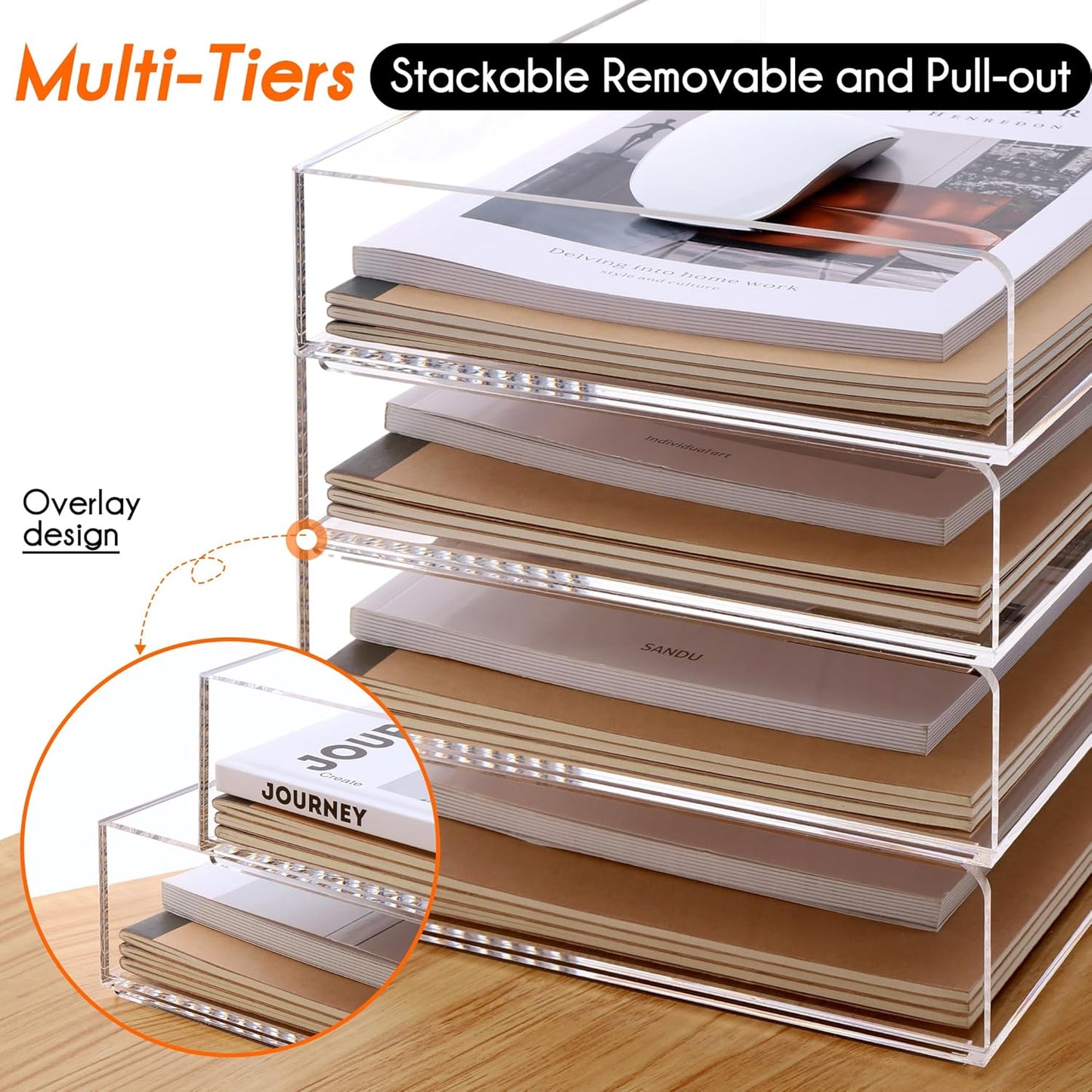 Skiennix Clear Acrylic Paper Tray Organizer - Stackable File Holder for Office & Classroom | 2-Tier Design