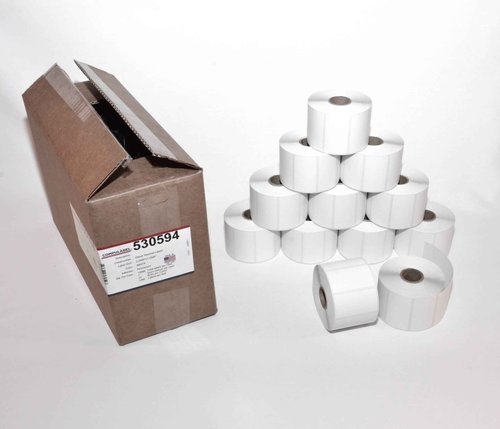 CompuLabel Direct Thermal Labels, 2 1/4 x 1 1/4 Inch, White, Roll, Permanent Adhesive, Perforations Between Labels, 1000 per Roll,12 Rolls per Carton (530594)