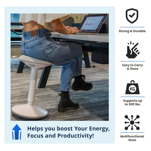 Backerz Standing Desk Stool Chair, Height Adjustable Stool 21-31 inch for Office and Classroom, Swivel Stool, Anti-Slip Bottom Ergonomic Wobble Stool with Rocking Motion, Black