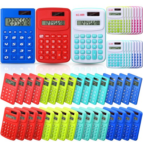 Yunsailing 48 Pcs Pocket Calculators Bulk Mini 8 Digit Handheld Calculator Small Basic Standard Calculator for Students Kids Teachers School Desktop Home Office, 3 Designs