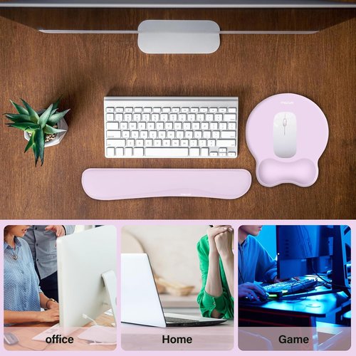 MOSISO Ergonomic Wrist Rest Support Set - Curved Memory Foam Mousepad & Keyboard Pad, 2 Pack - Purple
