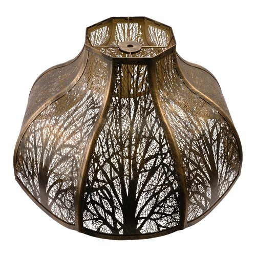 ALUCSET Octagonal Large Lampshade, Lotus Shaped Etched Forest Metal Lamp Shade Replacement for Table and Floor Light Cover, Antique Bronze and Gold, 6" Top x 17" Bottom x 11" High Large Lampshades