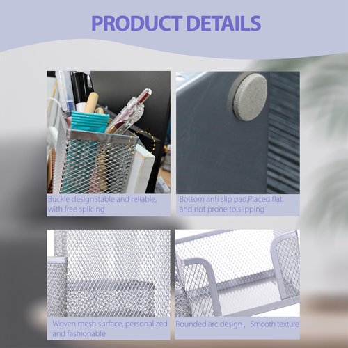 GATUSOO 4 Pcs Set Mesh Pen Holder for Desk Pencil Holders, Desk Organizer Office Supplies Caddy - Sticky Notes, Cards, Phones, Stationery Holder for Office School Home (Silvery)