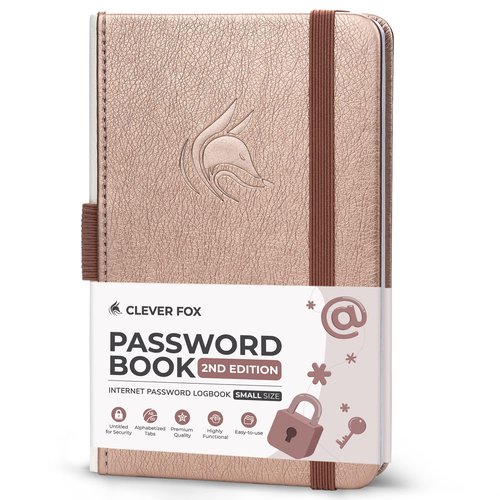 Clever Fox Password Book 2nd Edition Small – Pocket Password Keeper with Alphabetical Tabs – Internet Address Notebook & Login Details Organizer Journal – 3.5x5.6” (Rose Gold)