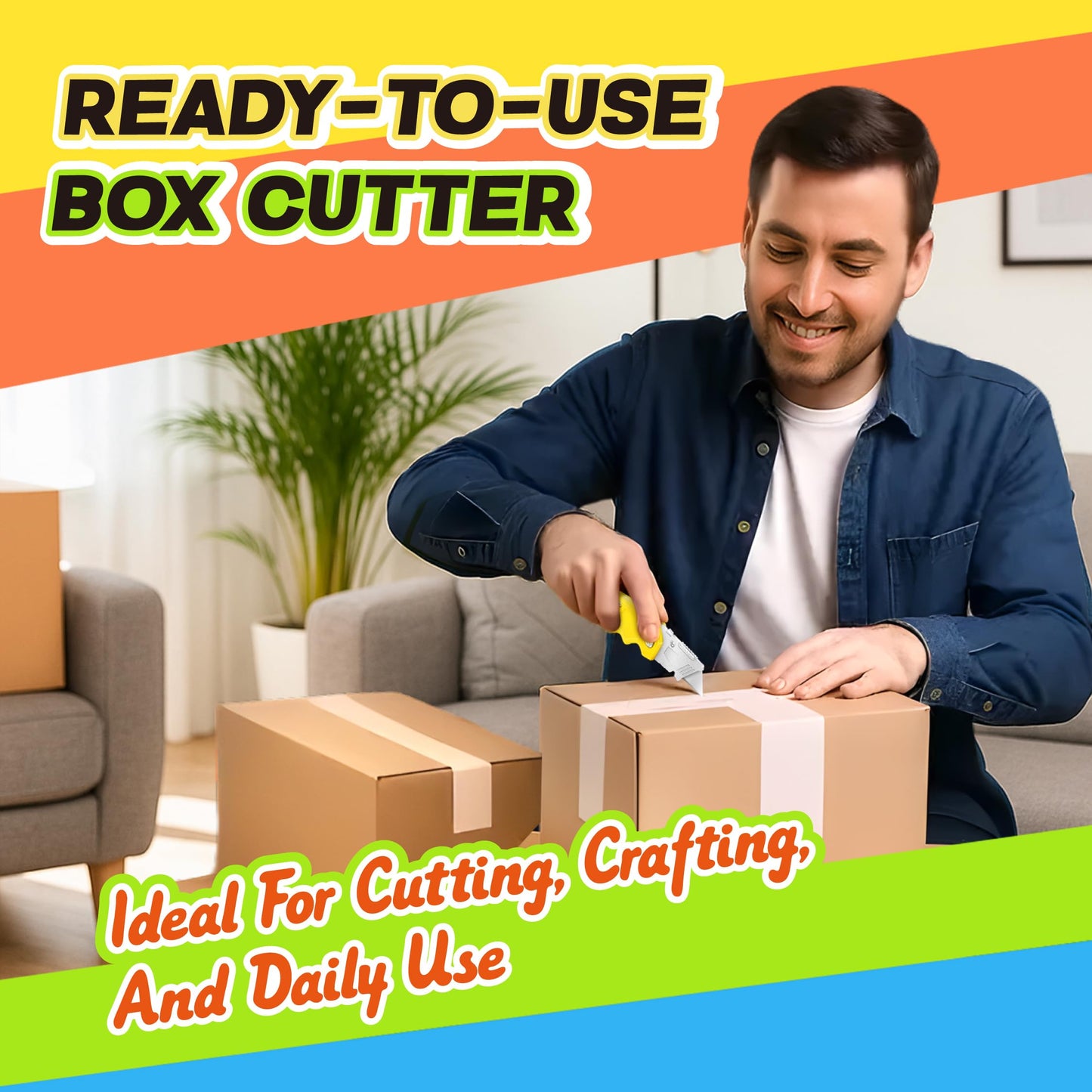 JETMORE Utility Knife, 4 Pcs Colorful Box Cutter with 10 SK5 Blades, Paper Craft Tools, Navajas Para Trabajo, Paper Cutter, Folding Utility Knife with Clip, Razor Knife for Cardboard, Box Opener